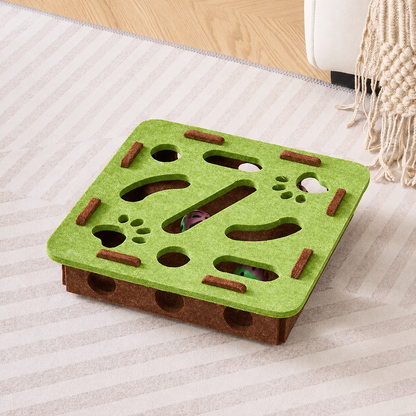 Square Peek & Pounce felt cat puzzle maze in Catnip Green