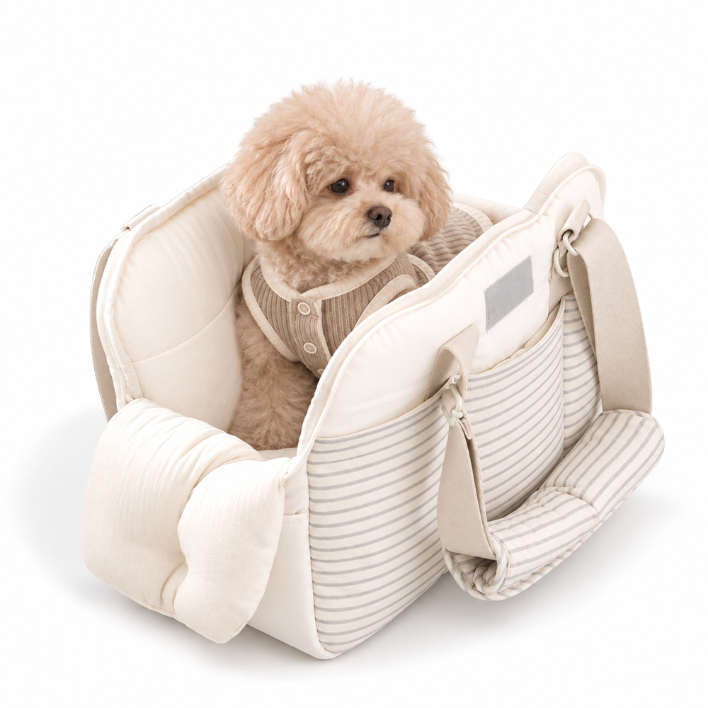 Cream Stripe pet in carrier [variant:SPPT-CREAMSTRIPE-001]